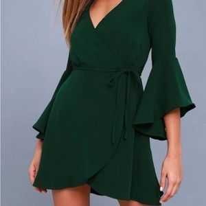 Emerald Green Mini Wrap Dress